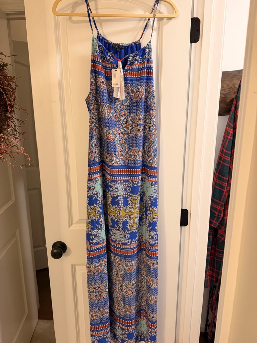 The Limited Blue Printed Spaghetti-Strap Maxi Dress Size Small